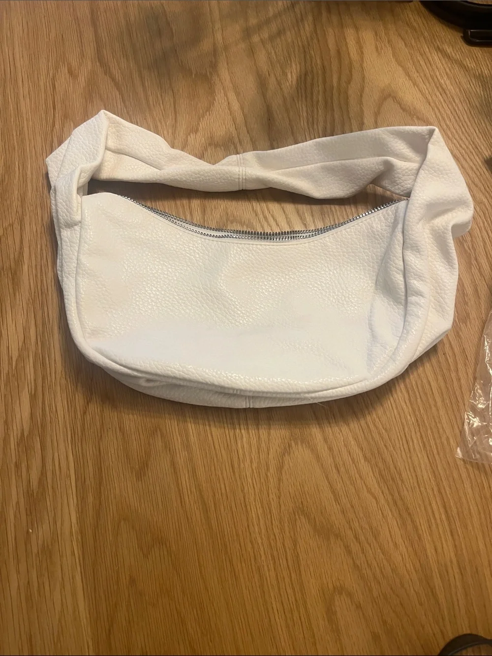 H&M White Pebbled Twist-Handle Hobo Bag